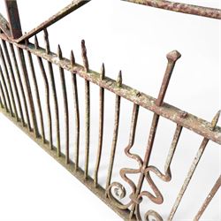 Impressive 19th century 9' wrought iron Country House gate, bar form with close rail base, X framed with central crests, scroll and spike top