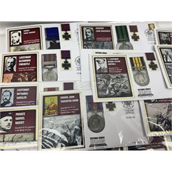 Collection of Victoria Cross Heroes Campaign Collection stamp covers, each containing a replica medal 
