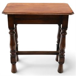 Victorian oak extension table or side table, rectangular moulded top with rounded corners, pull-out extending action, reeded frieze, on turned supports united by H-shaped stretchers