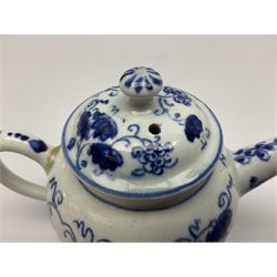 18th century Bow miniature or toy teapot and cover, circa 1765-1768, decorated with fruiting vines in underglaze blue, approximately H9cm