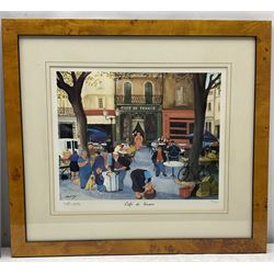 After Margaret Loxton (British 1938-): 'Cafe de France'; 'Lavender Harvest Lacoste'; 'Olives and Sunflowers' and 'Boules Players', set four limited edition colour prints signed titled and numbered /1950 max 26cm x 34cm (4)