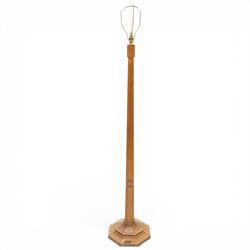 Mouseman - mid-20th century oak standard lamp, octagonal turned column, with faceted stepp...