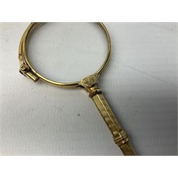 Victorian gold plated lorgnette glasses, 11cm and further set of six gold plated teaspoons stamped Sweden