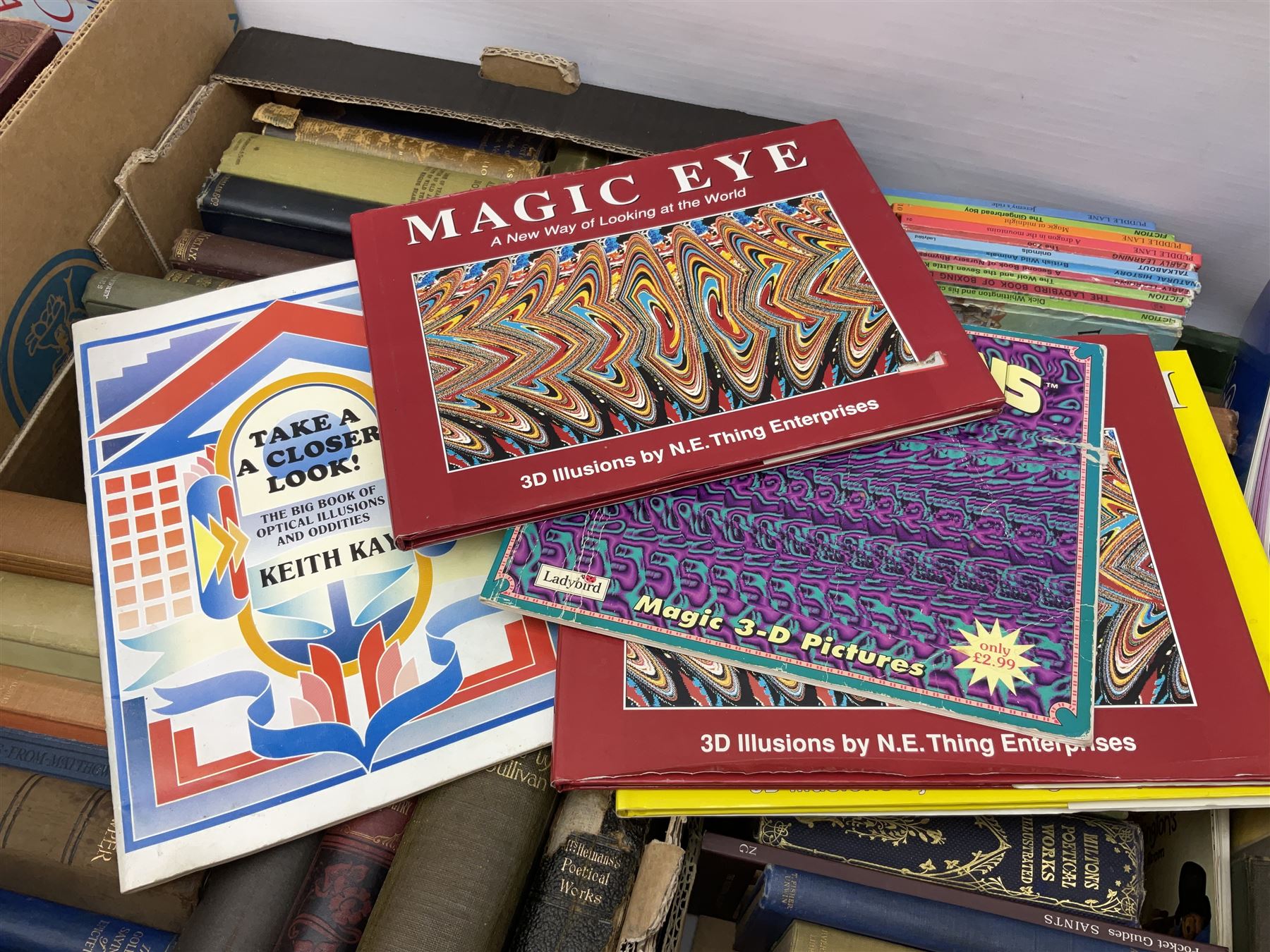 Collection of books to include Readers Digest Great World Atlas, the Macmillan Encyclopedia, poetry books, art reference books etc, in four boxes    