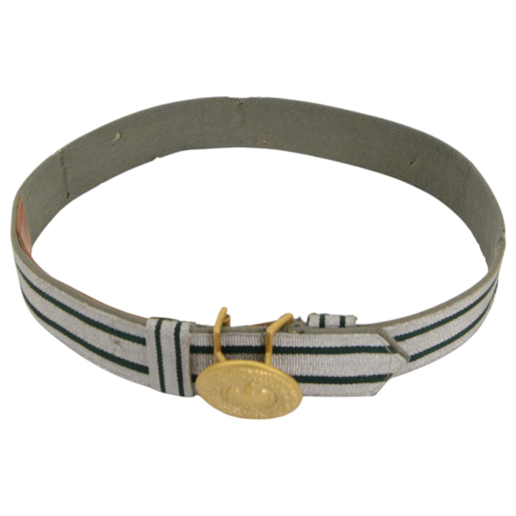 WWII Third Reich Nazi German Officers ceremonial/parade uniform belt, olive green fabric with silver aluminium bullion thread panels, the gilt metal central buckle depicting the Nazi eagle and Swastika surrounded by oak leaves