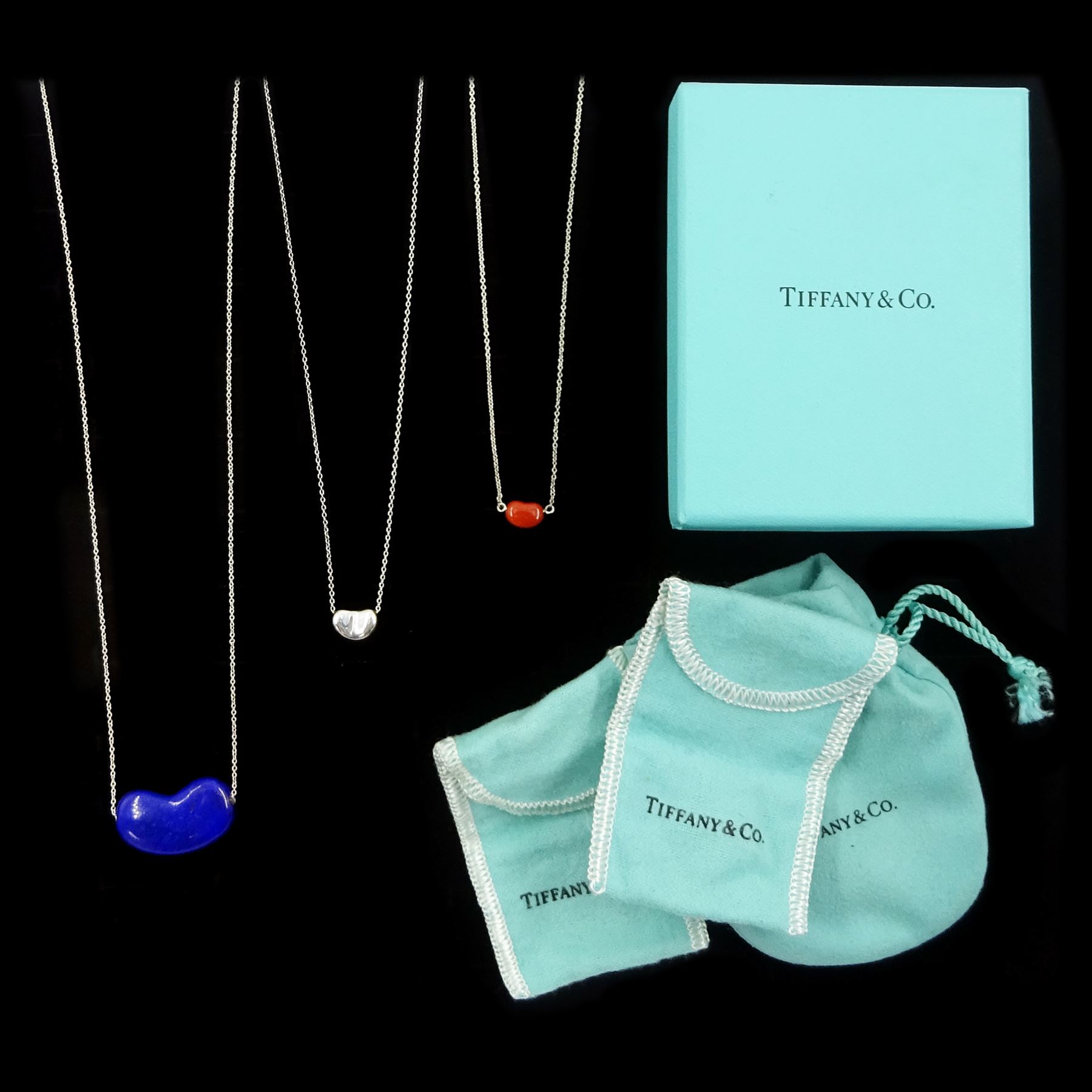 Tiffany Co three silver Bean pendant necklaces by Elsa Peretti