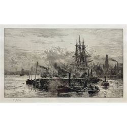 William Lionel Wyllie (British 1851-1931): ‘Greenock Harbour’, drypoint etching signed in pencil 22cm x 34cm