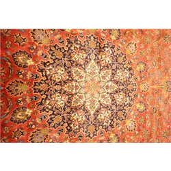  Kashan red ground rug, central medallion, repeating border, 409cm x 300cm  