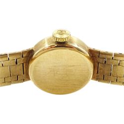 Tissot ladies 9ct gold manual wind wristwatch, silvered dial with baton hour markers, on integral 9ct gold bracelet, London 1972
