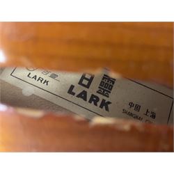 Four Chinese graduated violins - full size with 35.5cm two-piece back; three-quarter size with 33.5cm two-piece back; half size with 31cm two-piece back; and quarter size with 27.5cm two-piece back; all cased except full size; one with bow (4)