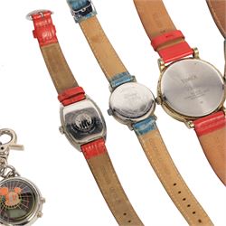 Six Disney Mickey/Minnie Mouse watches, two Mickey Mouse ring watches and a clip on stop watch