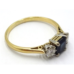  Three stone diamond and sapphire gold (tested 18ct) ring  