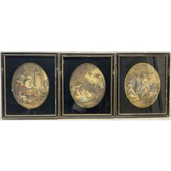 Charles Knight (British 1743-c.1826) after Francis Wheatley RA (British 1747-1801): 'The Industrious Cottager', stipple engraving with later hand-colour pub. John Jeffryes (fl.1793-1804), London 1787, together with two similar Bartolozzi engravings 29cm x 23cm in matched verre églomisé Hogarth frames (3)