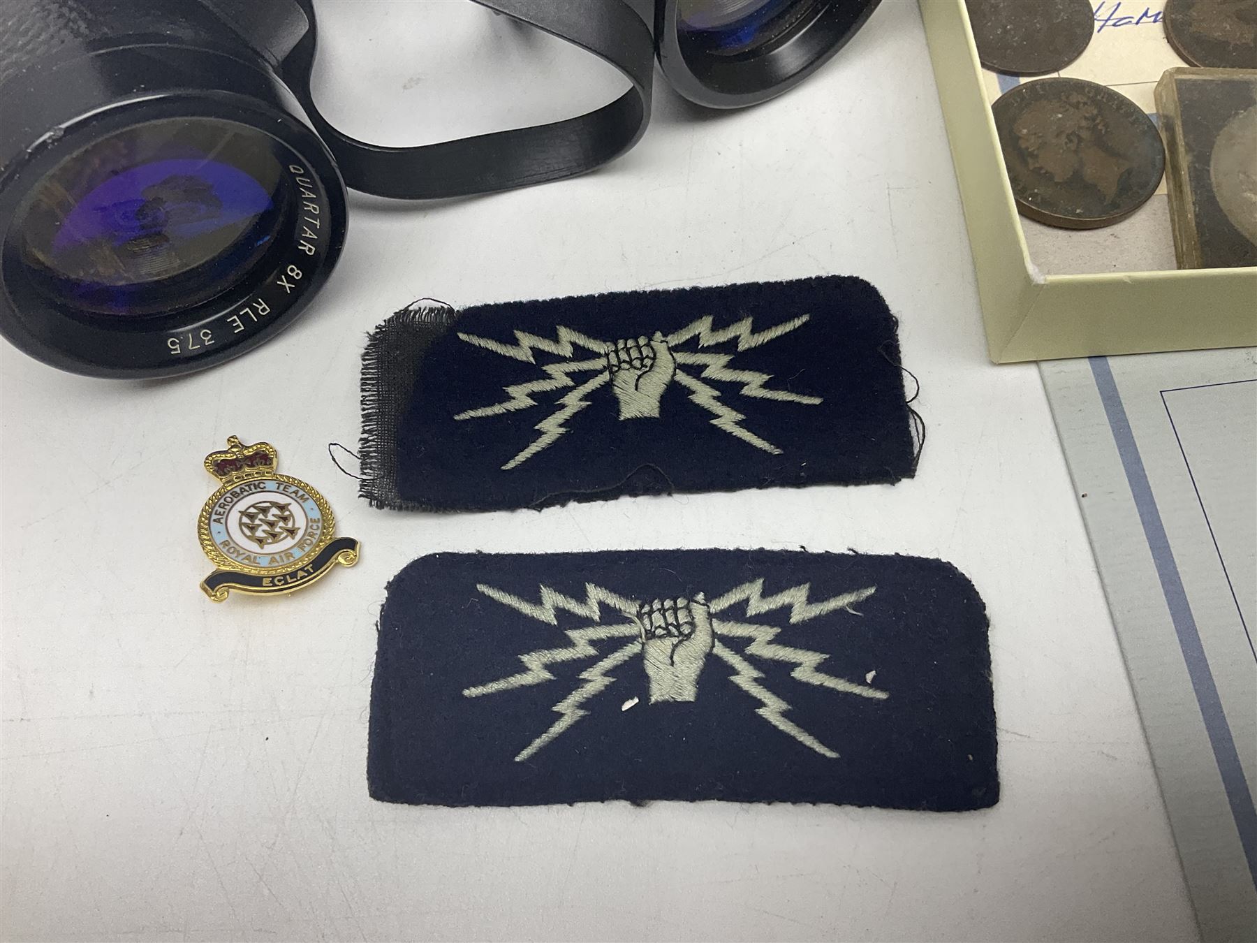 Second World War defence metal, together with pair of Swift Saratoga 8x40 binoculars in case, Great British Bombers of Wold War II models, collection of coins etc