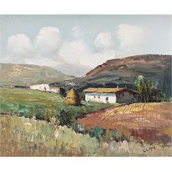 Llopis (Portuguese Contemporary): View Towards the Farm, oil on canvas signed  45cm x 54cm 