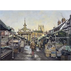 Neville Henderson (Irish ?-2020): 'Beverley Market', oil on canvas signed and dated 1980, titled verso 40cm x 56cm