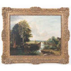 Joseph Paul (British 1804-1887) after John Constable (British 1776-1837): 'View on the Stour near Dedham', early 19th century oil on canvas c.1840 unsigned, labels verso 42cm x 53cm 
Provenance: with The City Gallery, London