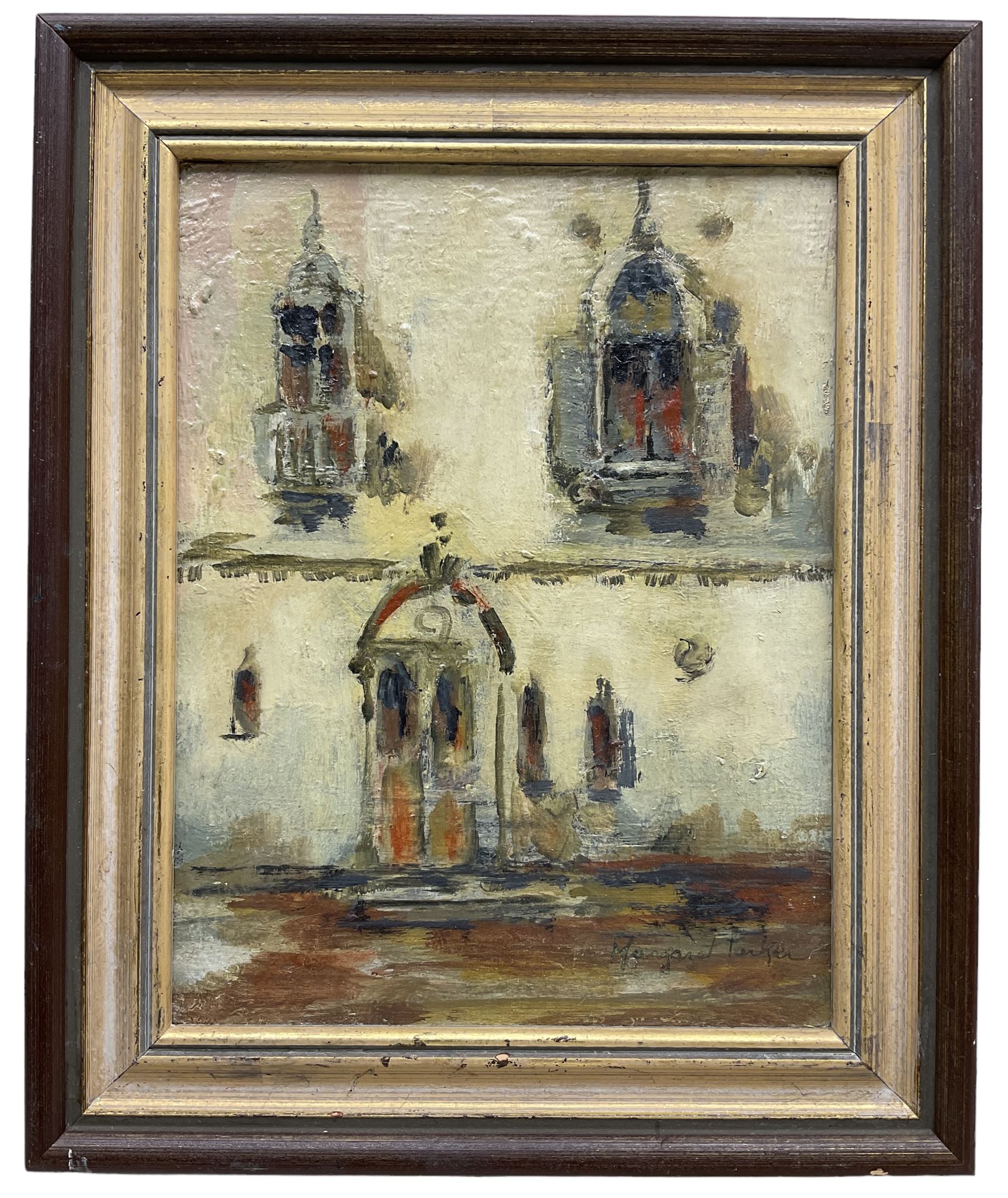 Margaret Parker (Northern British 1925-2012): Mediterranean Villa Facade, oil on board signed 22cm x 17cm