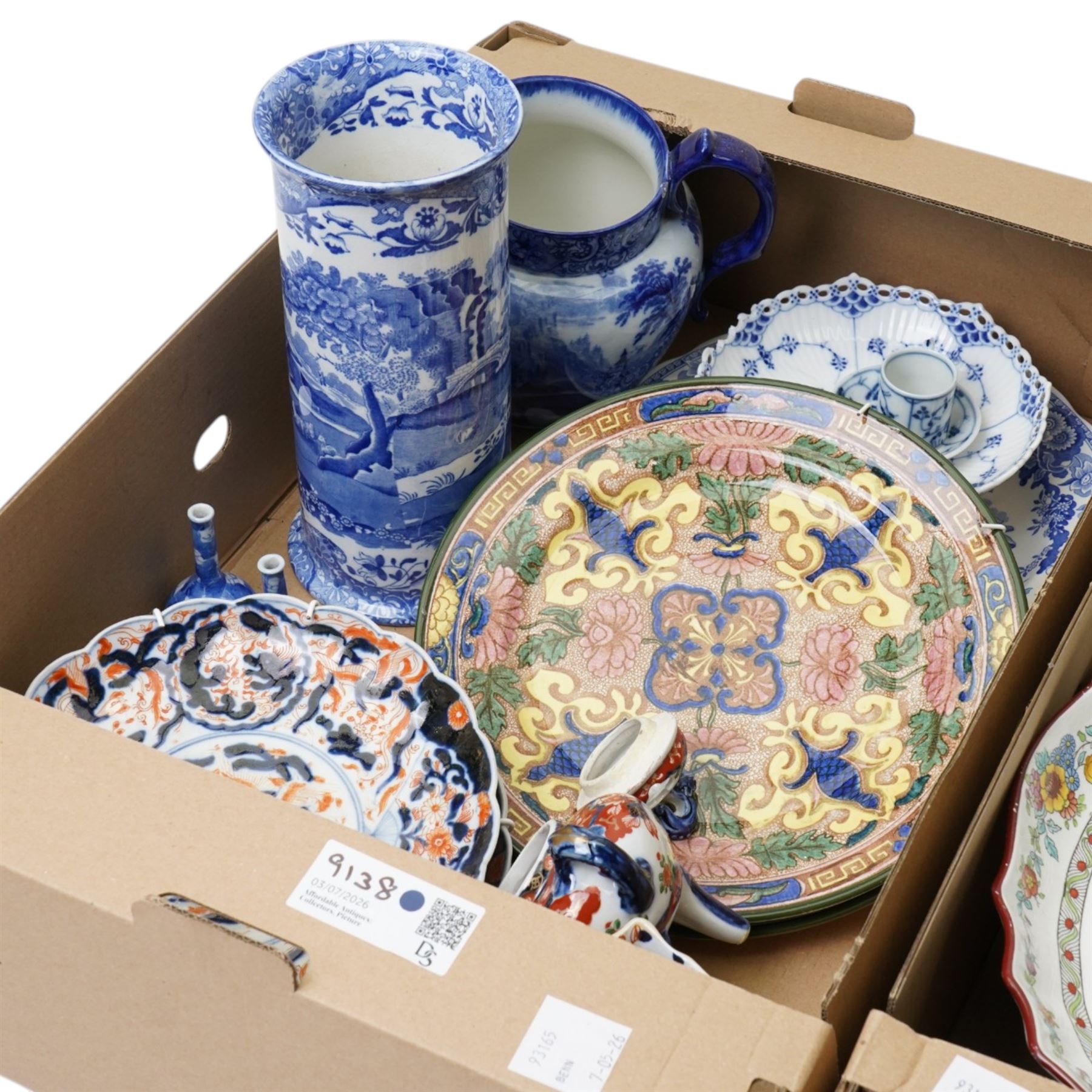 Copeland Spode dessert service retailed by Maple & Co decorated with exotic birds, Copeland Spode Italian cylindrical vase and other items in two boxes