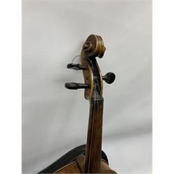 German violin c1900, copy of a John Betts, with 36cm one-piece maple back and ribs and spruce top, bears manuscript label 'John Betts No.II, Near Northgate, The Royal Exchange, London 18**', overall L59cm; in carrying case with bow