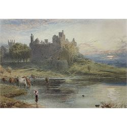 Myles Birket Foster RWS (British 1825-1899): Cattle Watering at Linlithgow Palace, watercolour and pencil signed with monogram 12cm x 17cm 
Provenance: private collection, purchased James Alder Fine Art, Hexham; with Chorley's 25th March 2010 Lot 131