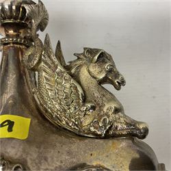 Silver plated centrepiece, with a triform base formed as three Hippocampus with beaded detail, numbered 3682 to the base, H18cm 