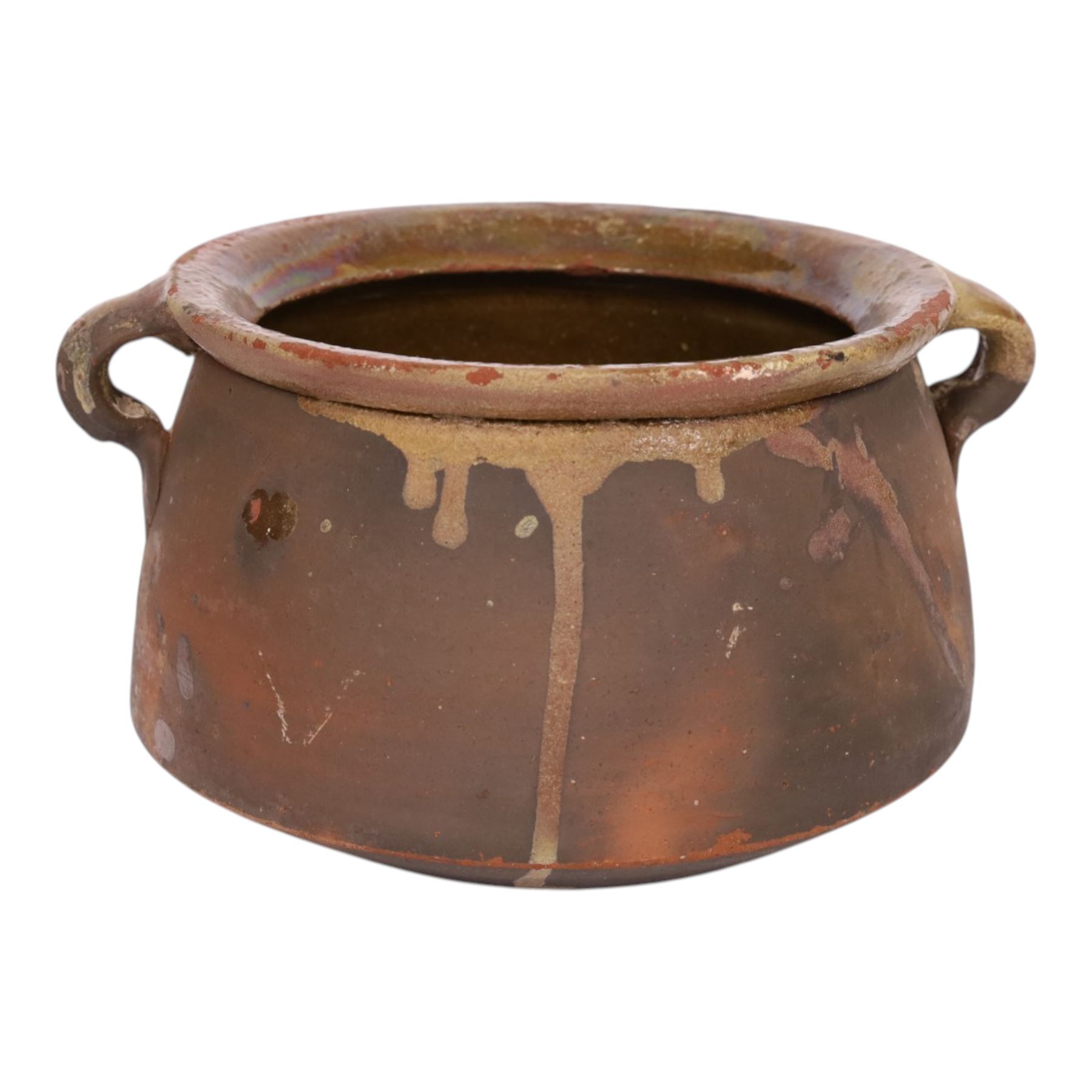 Two twin handled Spanish terracotta pots, together with terracotta pitcher and three similar, largest H35cm 