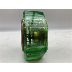 E N Welch art deco style uranium glass clock, H9cm