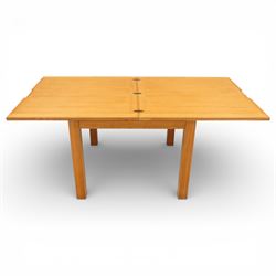 Laura Ashley - oak dining table, rectangular top with hinged drop leaves to each side, rai...