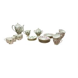 Minton tea service for six decorated with cherry blossom, together with Wedgwood wild strawberry coffee sets 