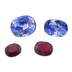 Two loose sapphires and two loose rubies