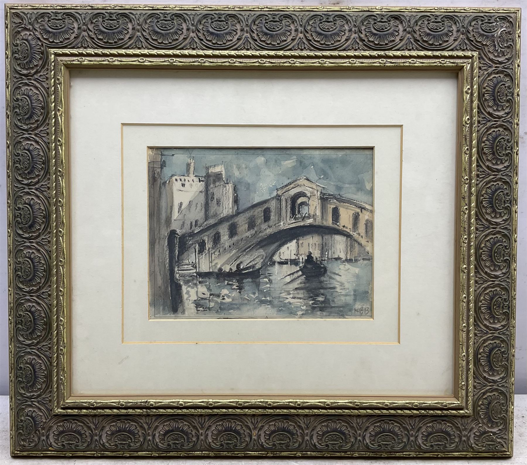 Hercules Brabazon Brabazon NEAC (British 1821-1906): The Rialto Bridge - Venice, watercolour and charcoal signed with initials 15cm x 19cm