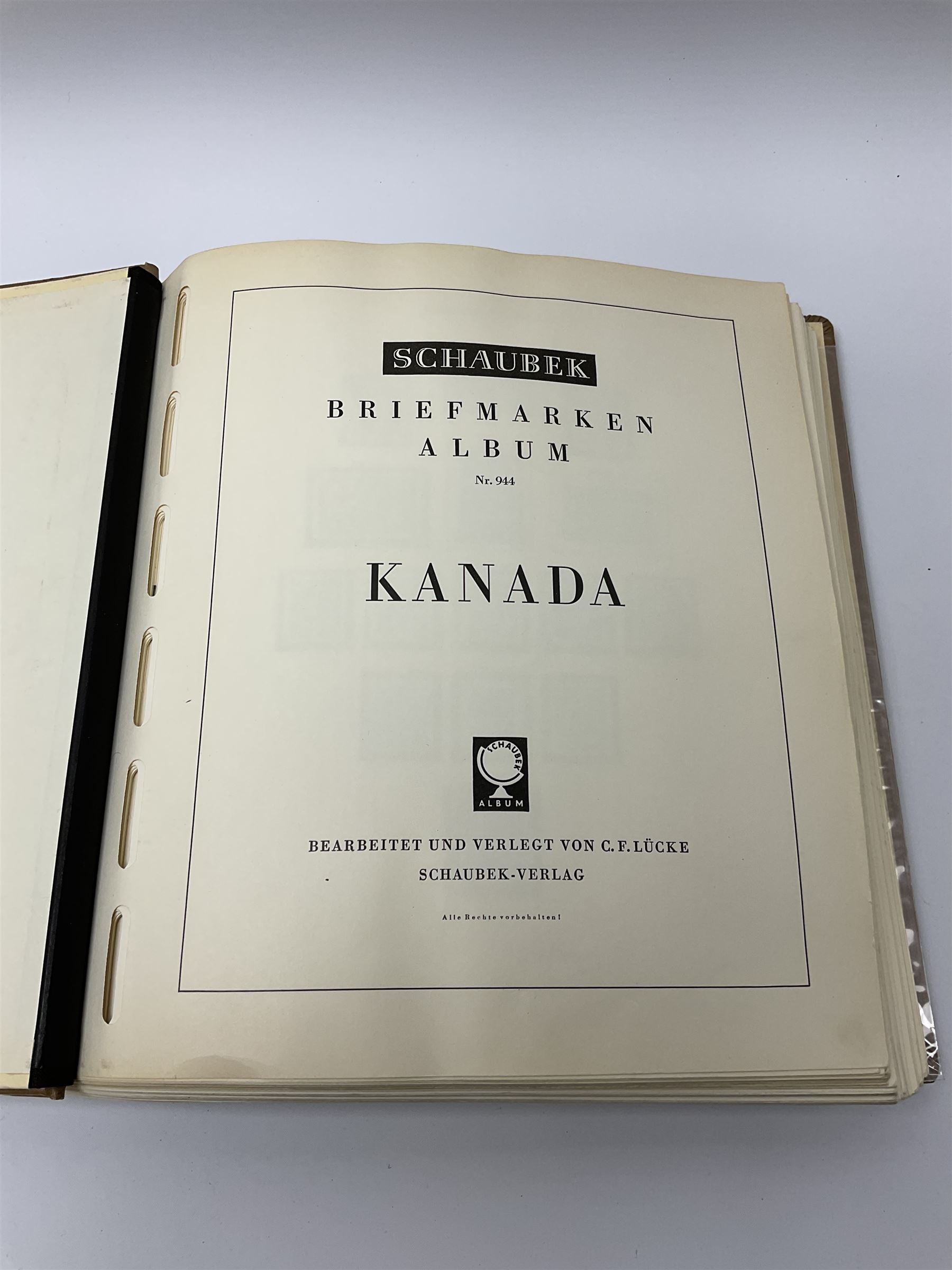 Collection of mostly mint Canadian stamps from 1952 onwards, including some higher values, housed in a 'Schaubek Briefmarken Album Nr944 Kanada' 