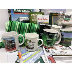 Eddie Stobart - accessories, memorabilia and promotional merchandise including Corgi Self Assembly Model Transport Depot and Five Figures Set; scarf; slippers; mugs and beakers; coasters; note book; books etc