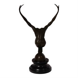 After Milo - bronze figure of a man in perfect balance, bearing signature and foundry mark, overall H29cm