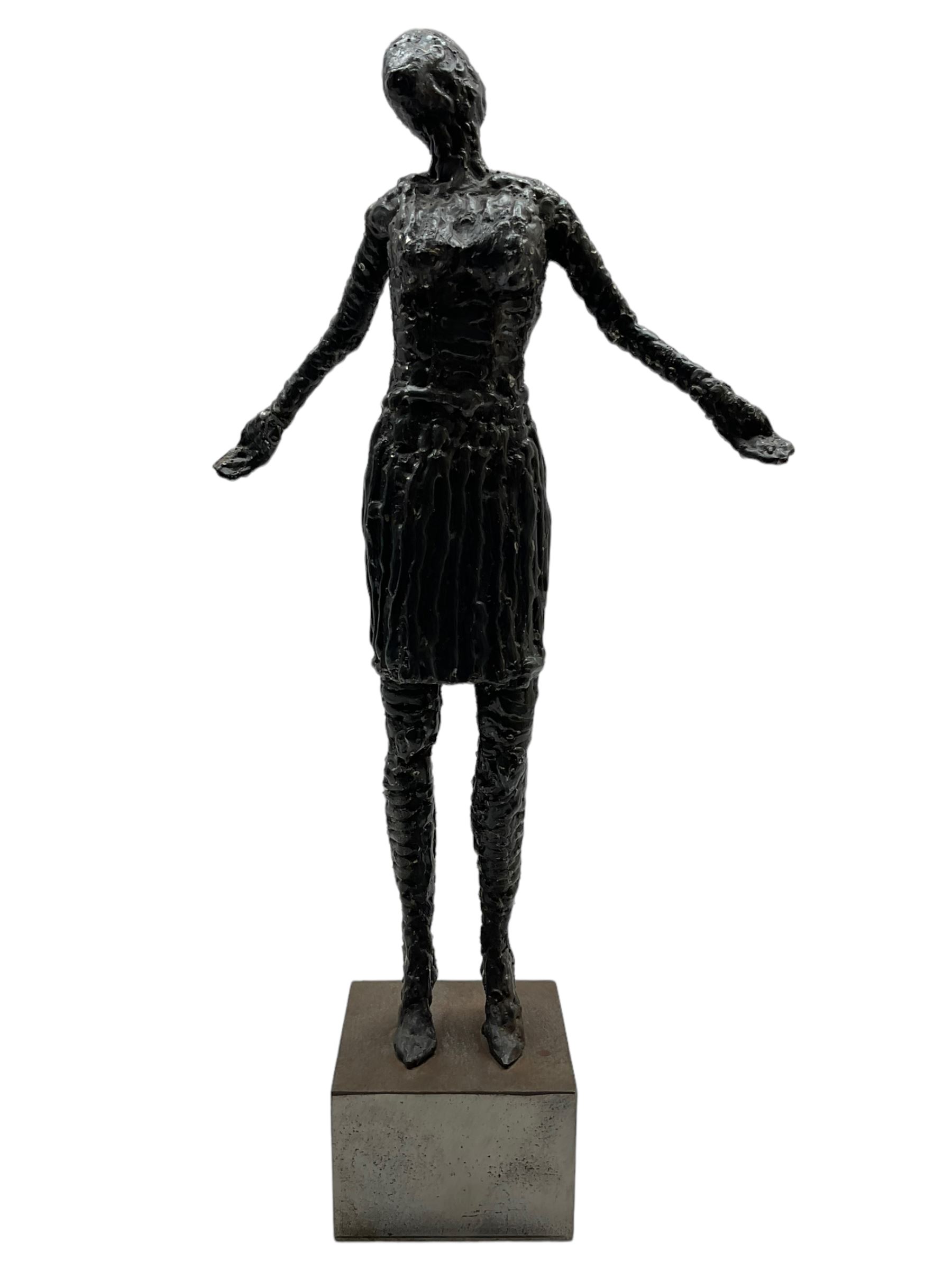 Ray Lonsdale (Northern British 1965-): 'The Ballad of Youths Farewell', steel statuette signed titled and dated 2010 to the base, H37cm including base 
Notes: originally a steel fabricator from Durham, sculpture had always been Ray’s passion, and after winning The People’s Award within the Hanging Jury Competition in Newcastle 2003, he now works as an artist full-time. He is best known for his large-scale public sculptures, such as 'Freddie Gilroy and the Belsen Stragglers' on Scarborough North Bay, 'The Tunney' on Scarborough Pier, 'The Smugglers Apprentice' on Merchants Row, and 'A High Tide in Short Wellies' on the Coble Landing Filey.