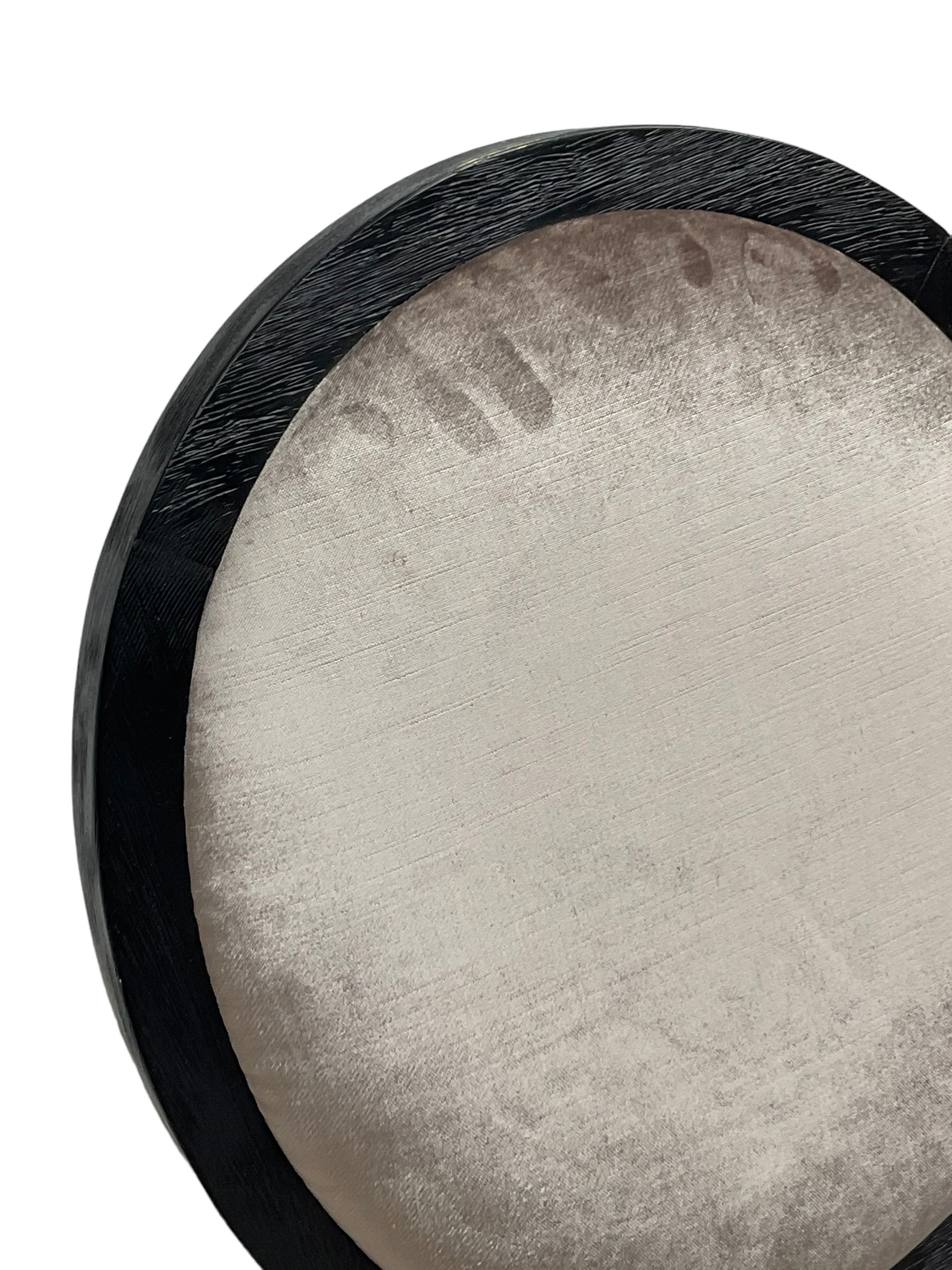 India Jane Interiors - Pair of French design cameo back dining chairs, upholstered in silver velvet fabric ebonised frame, on square tapering supports with splayed feet - ex-display/bankruptcy stock 