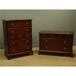  Stag Minstrel mahogany seven drawer chest (W83cm, H113cm, 47cm), and matching six drawer chest (W107cm, H72cm, D47cm)  