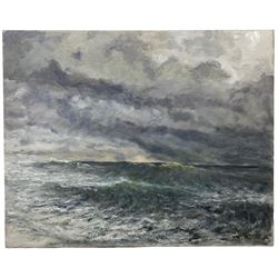 Neil Tyler (British 1945-): 'Rough Sea Scarborough', oil on canvas signed 79cm x 99cm (unframed)