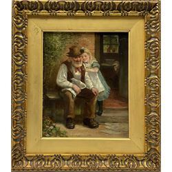 David W Haddon (British fl.1884-1914): Little Girl and her Grandpa, oil on panel unsigned 27cm x 22cm