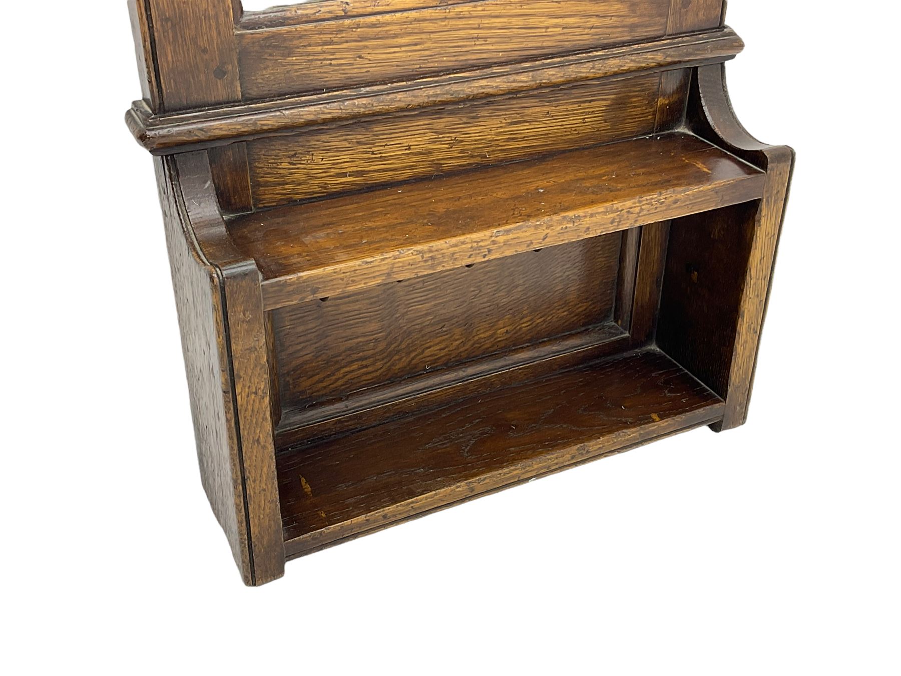 Traditional oak hall mirror, with key hooks