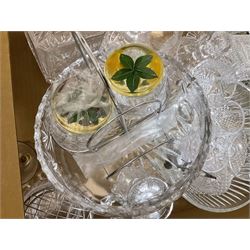 Collection of glassware to include, Caithness vase with floral decoration, six Royal Brierley wine glasses in boxes, glass punch bowl with twelve matching glasses etc, four boxes