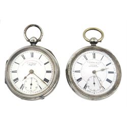 Edwardian silver open face 'The Express English Lever' pocket watch by J. G. Graves, Sheffield, No. 763523, Chester 1904 and a silver open face 'Celebrated lever' pocket watch by E. Harris, Liverpool, case by Alfred Wigley, Birmingham 1899 (2)