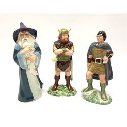 Three Royal Doulton Tolkien Enterprises Middle Earth figures, 'Aragorn H.N. 2916', 'Gandalf H.N. 2911' and 'Boromir H.N. 2918' 