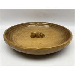 Mouseman - tooled oak fruit bowl, carved with oversized mouse signature, by the workshop of Robert Thompson, Kilburn 