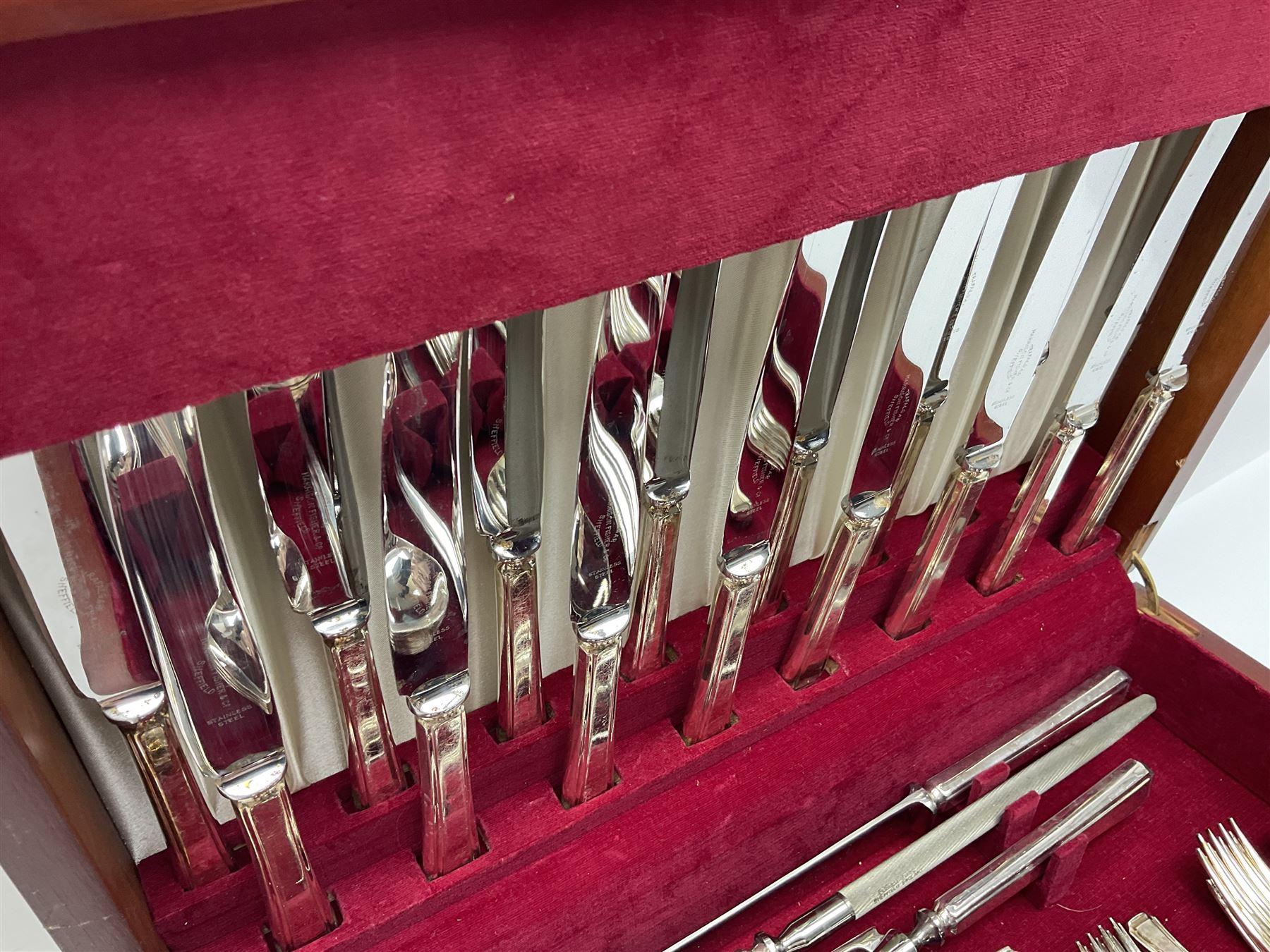 Silver plated Harrison Fisher & Co canteen of cutlery, stamped HF & Co, with similar cutlery