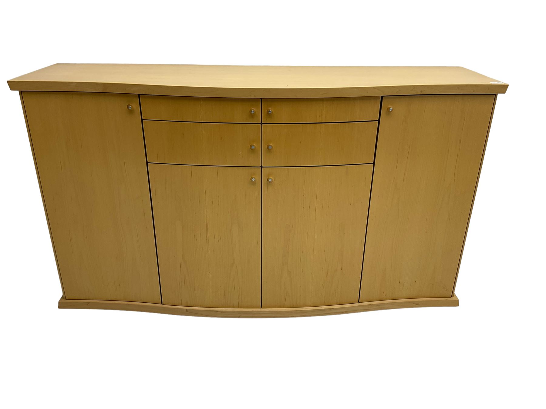 Skovby - light oak sideboard, serpentine top, four drawers over double cupboard flanked by two single cupboards