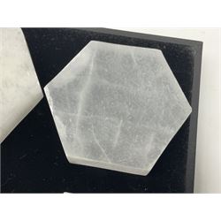 Set of six selenite hexagonal coasters, D7cm