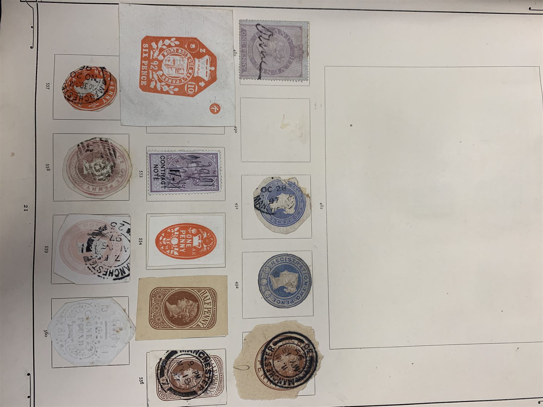 Great British and World stamps including two Queen Victoria penny black stamps, both with black MX cancels, King George V seahorse stamp,  World stamps including Austria, Belgium, Cyprus, Finland, France, Gibraltar, Italy, Hong Kong etc, in two albums and loose and a small number of mixed coins