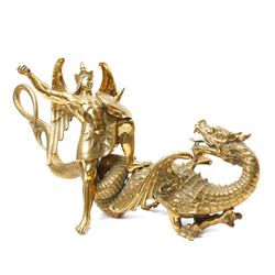 Brass George & the dragon group W36cm and a brass eagle H46cm